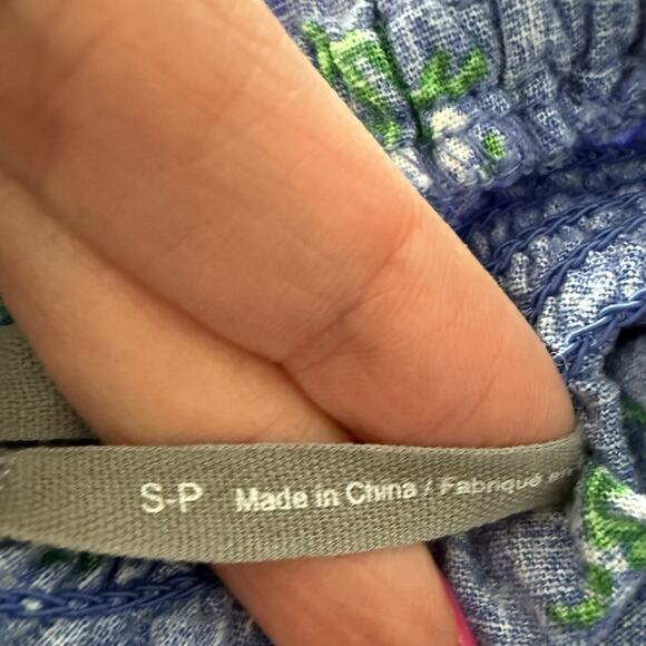 UO Floral Linen Blend One Shoulder Jumpsuit Floral Blue Sz S - Picture 11 of 11